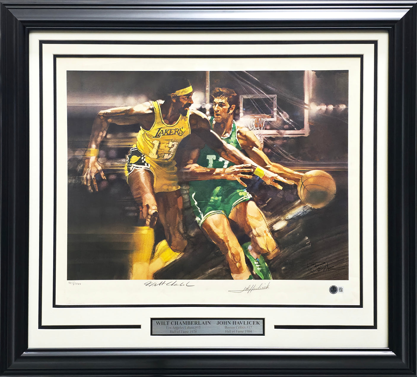 Wilt Chamberlain & John Havlicek Autographed Framed 18x22 Lithograph Photo #447/1000 Beckett BAS #AE08297