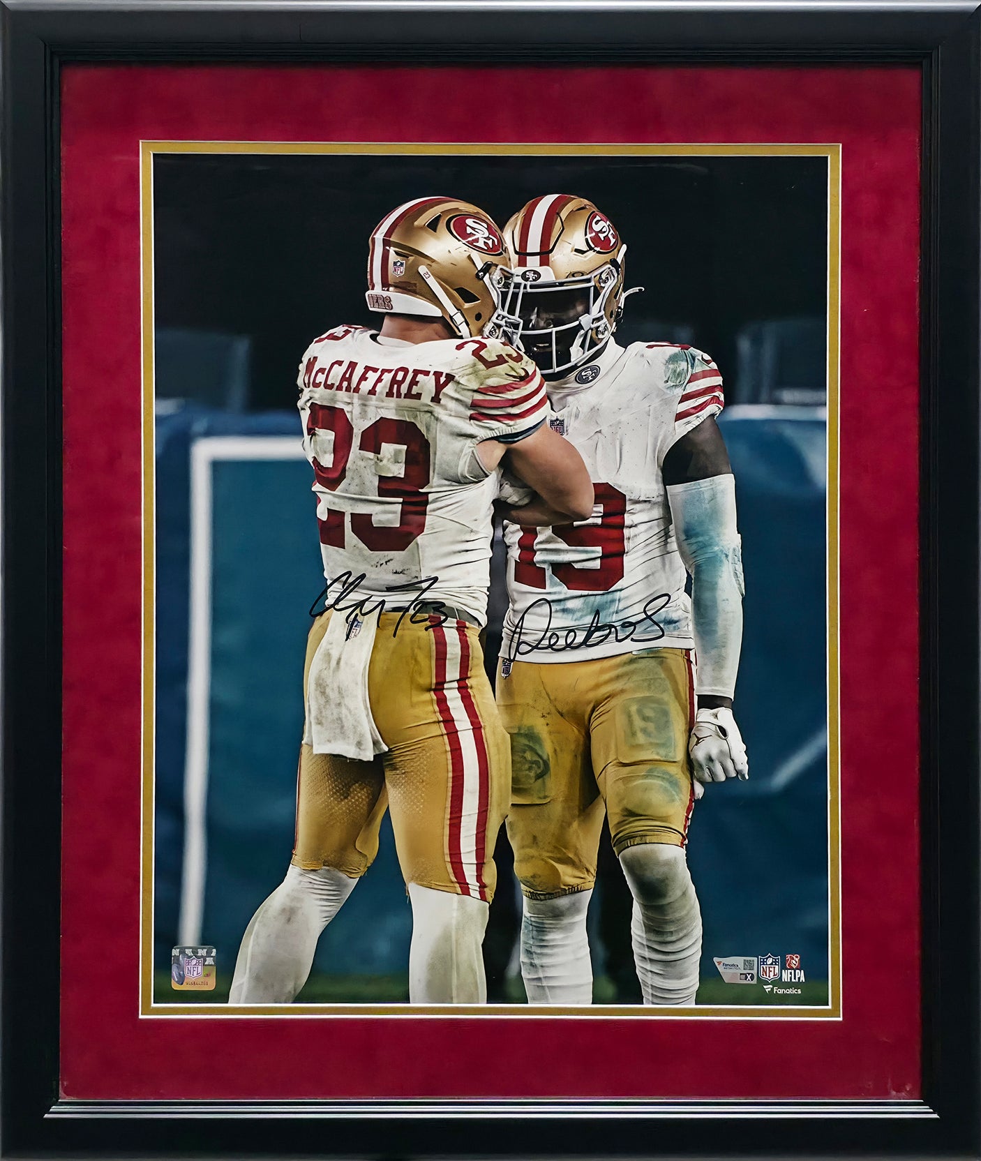 Christian McCaffrey & Deebo Samuel Autographed Framed 16x20 Photo San Francisco 49ers Fanatics Holo #DQ16457625