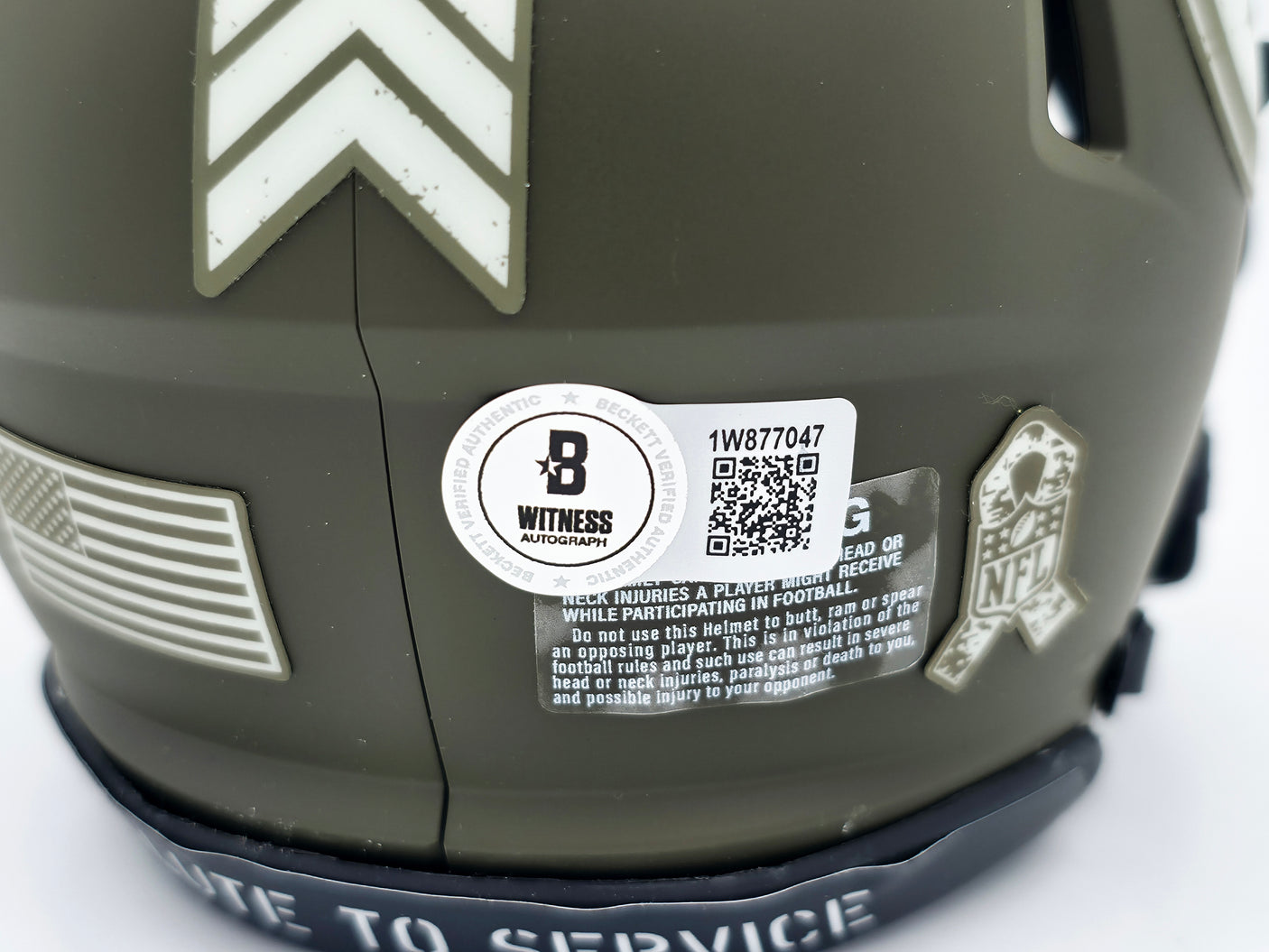 Terry Bradshaw Autographed Pittsburgh Steelers Army Green Salute to Service Speed Mini Helmet Beckett BAS Witness Stock #241642