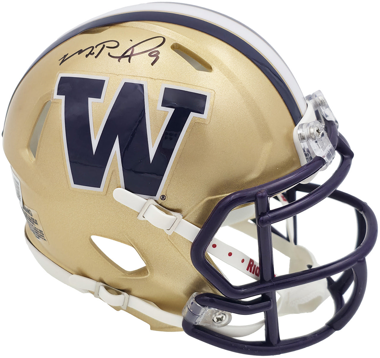 Michael Penix Jr. Autographed Washington Huskies Gold Speed Mini Helmet Beckett BAS Witness Stock #242577