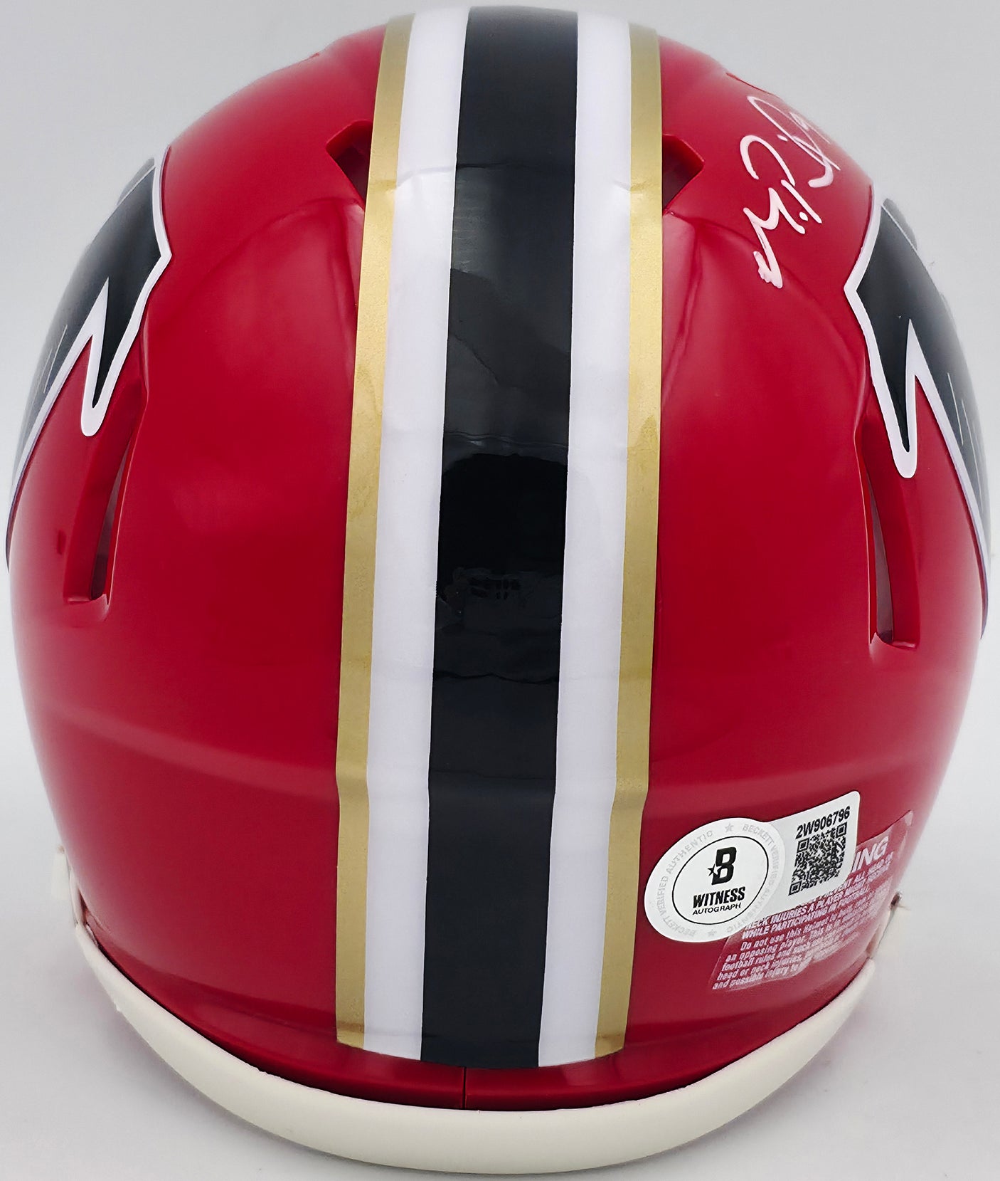 Michael Penix Jr. Autographed Atlanta Falcons 1966-69 Throwback Red Speed Mini Helmet Beckett BAS Witness Stock #242575
