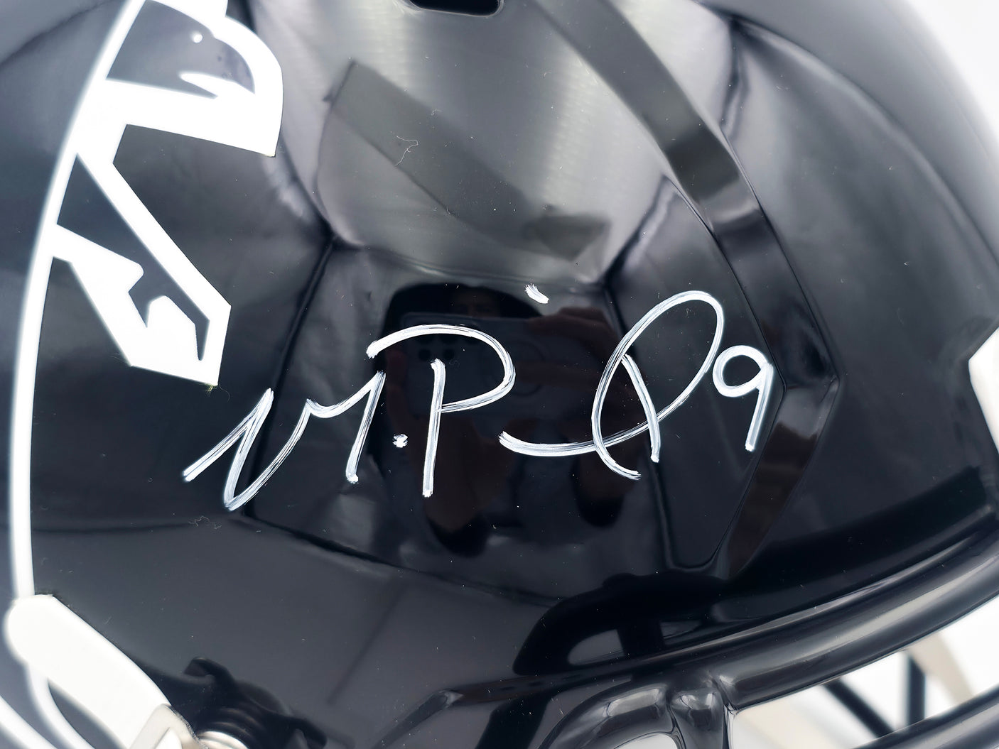 Michael Penix Jr. Autographed Atlanta Falcons 1990-02 Throwback Black Full Size Speed Replica Helmet Beckett BAS Witness Stock #242568