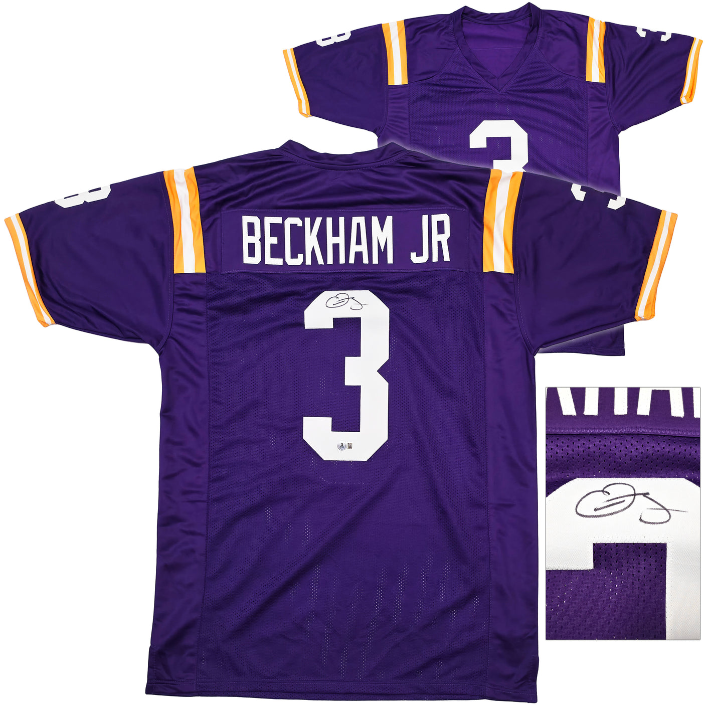 LSU Tigers Odell Beckham Jr. Autographed Purple Jersey Beckett BAS Witness Stock #243262