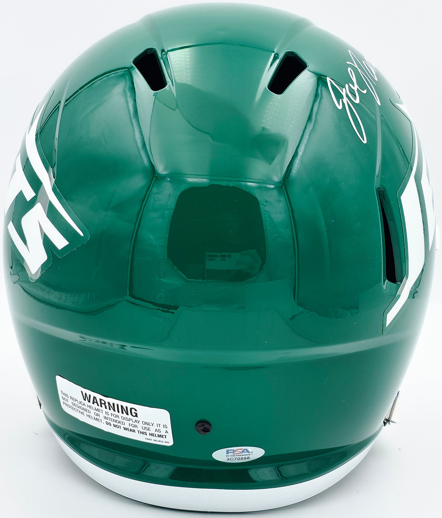Joe Namath Autographed New York Jets 1978-89 Throwback Green Full Size Speed Replica Helmet PSA/DNA Stock #243281
