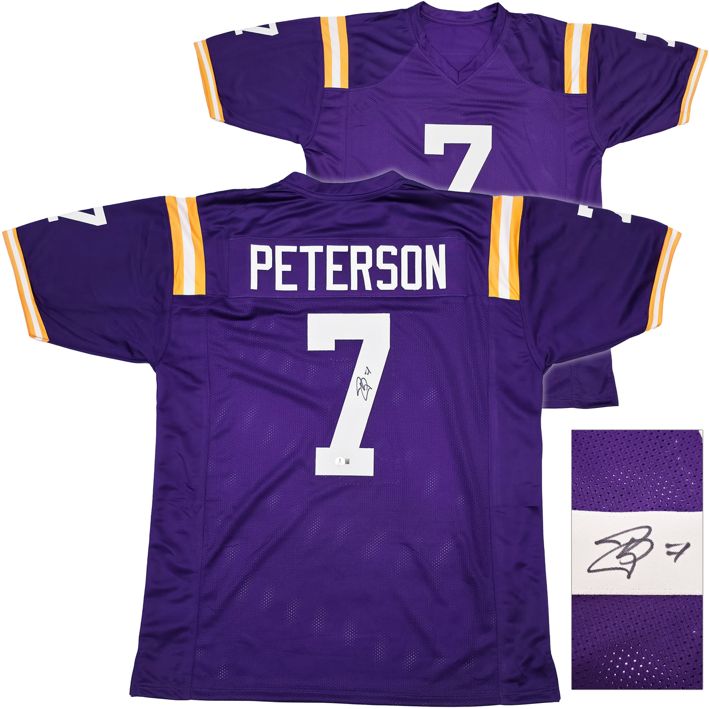 LSU Tigers Patrick Peterson Autographed Purple Jersey Beckett BAS Witness Stock #243598