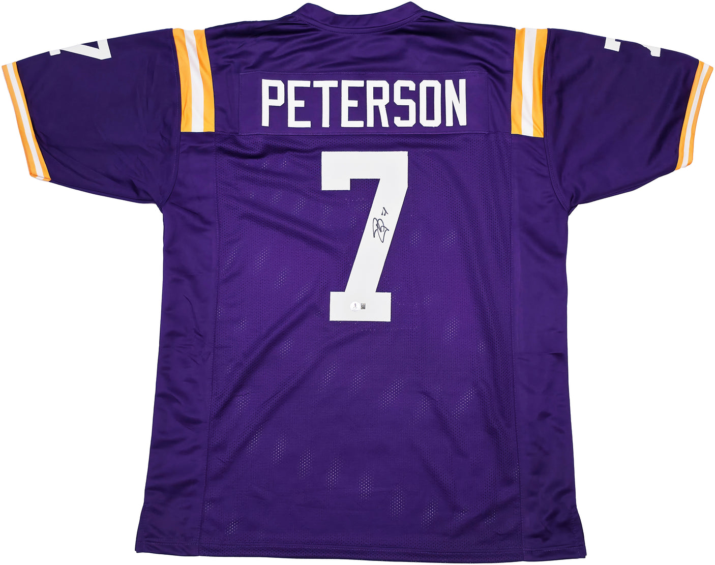 LSU Tigers Patrick Peterson Autographed Purple Jersey Beckett BAS Witness Stock #243598