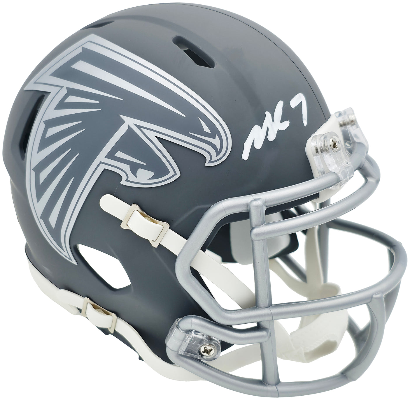 Michael Vick Autographed Atlanta Falcons Slate Gray Speed Mini Helmet Beckett BAS Witness Stock #243637