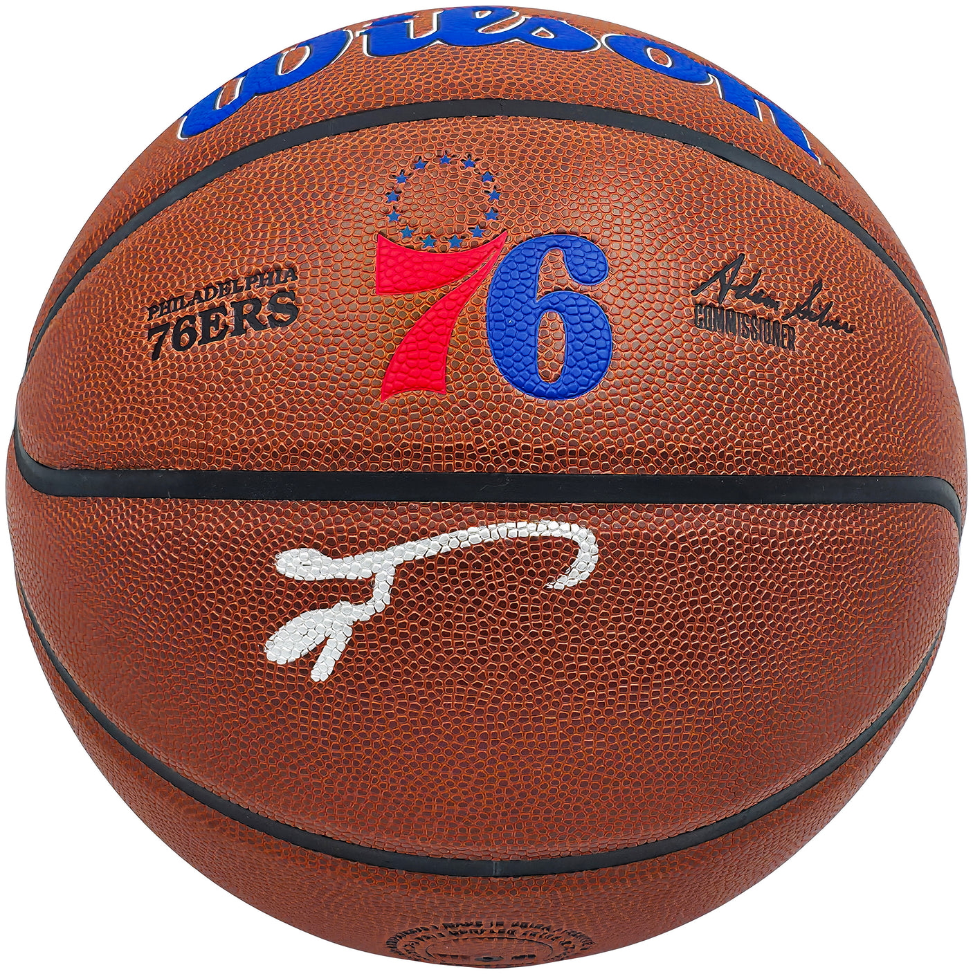 Allen Iverson Autographed Composite Leather Philadelphia 76ers Logo Basketball Beckett BAS Witness Stock #243643