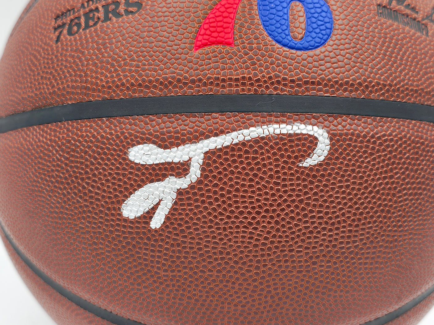 Allen Iverson Autographed Composite Leather Philadelphia 76ers Logo Basketball Beckett BAS Witness Stock #243643