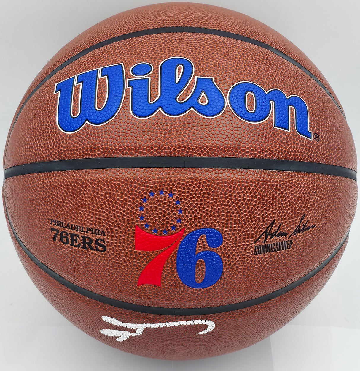 Allen Iverson Autographed Composite Leather Philadelphia 76ers Logo Basketball Beckett BAS Witness Stock #243643