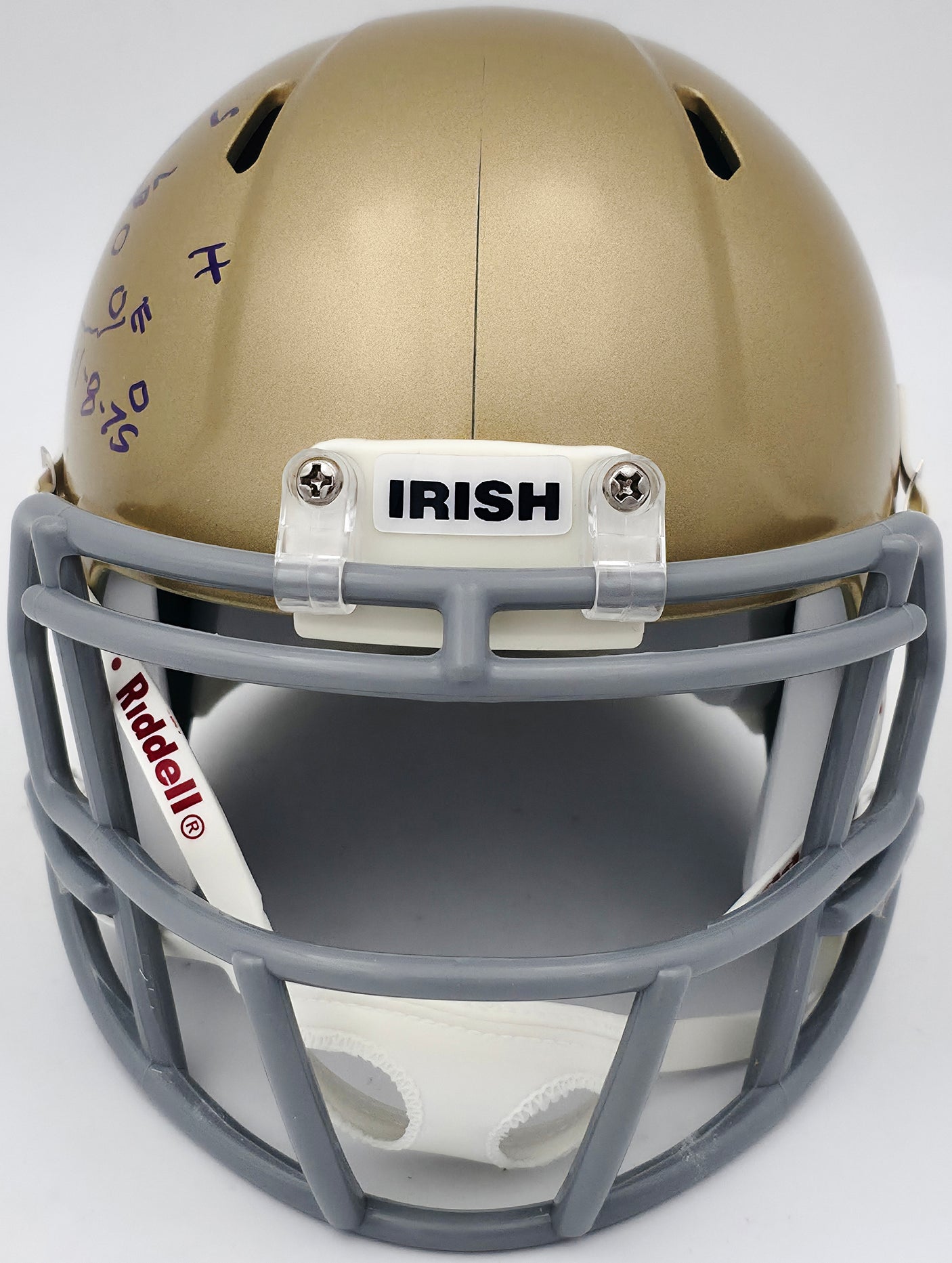 Rudy Ruettiger Autographed Notre Dame Fighting Irish Gold Speed Mini Helmet "Play Sketch" Beckett BAS Witness Stock #244039