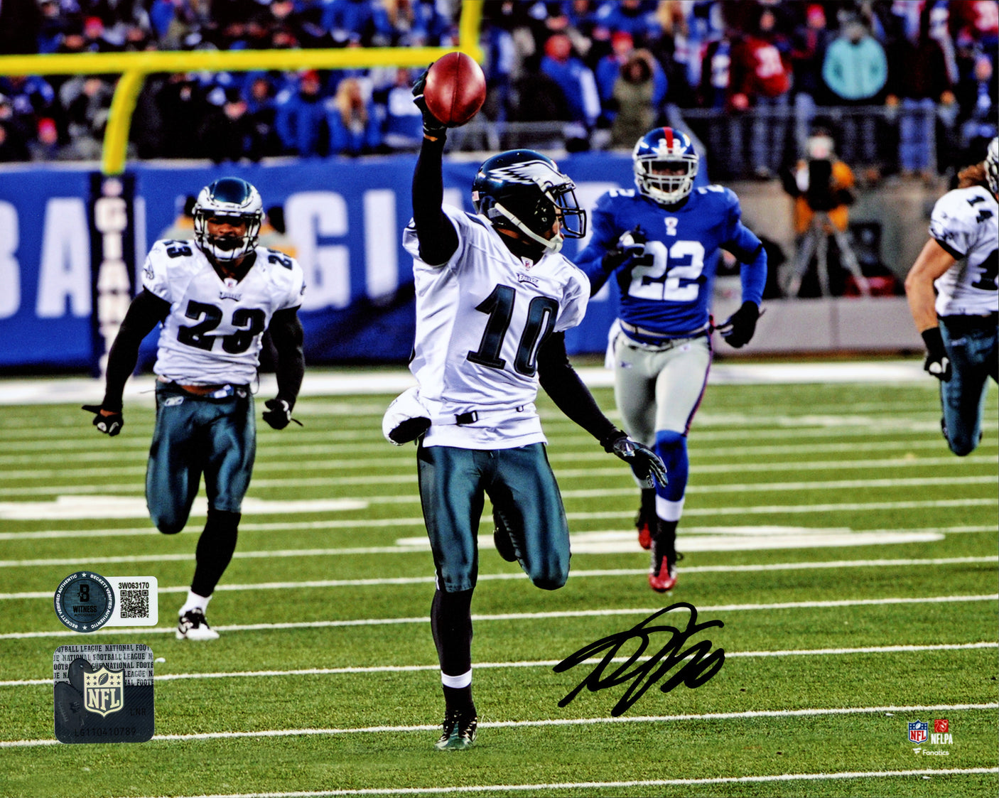 DeSean Jackson Autographed 8x10 Photo Philadelphia Eagles Miracle at the Meadowlands vs. New York Giants Beckett BAS Witness Stock #243619