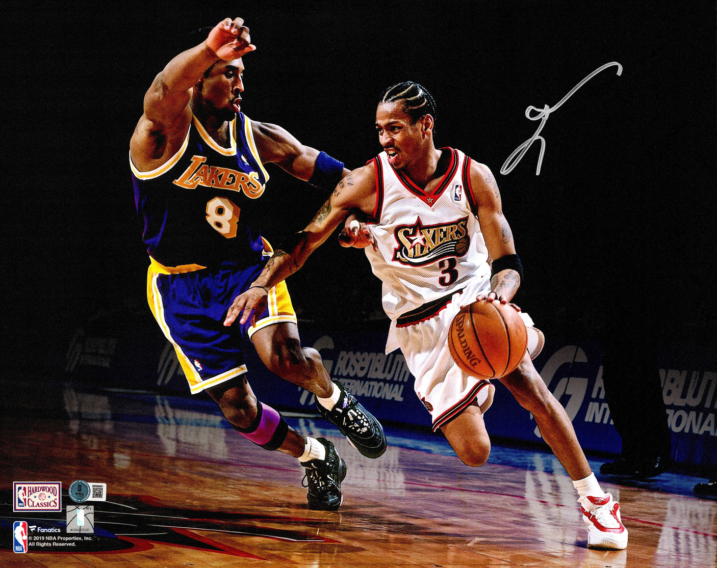 Allen Iverson Autographed 16x20 Photo Philadelphia 76ers vs. Kobe Bryant Beckett BAS Witness Stock #243630
