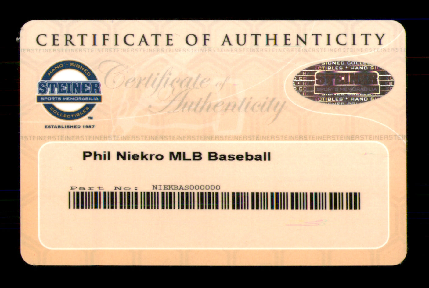 Phil Niekro Autographed Official MLB Baseball Atlanta Braves Steiner Holo SKU #246055