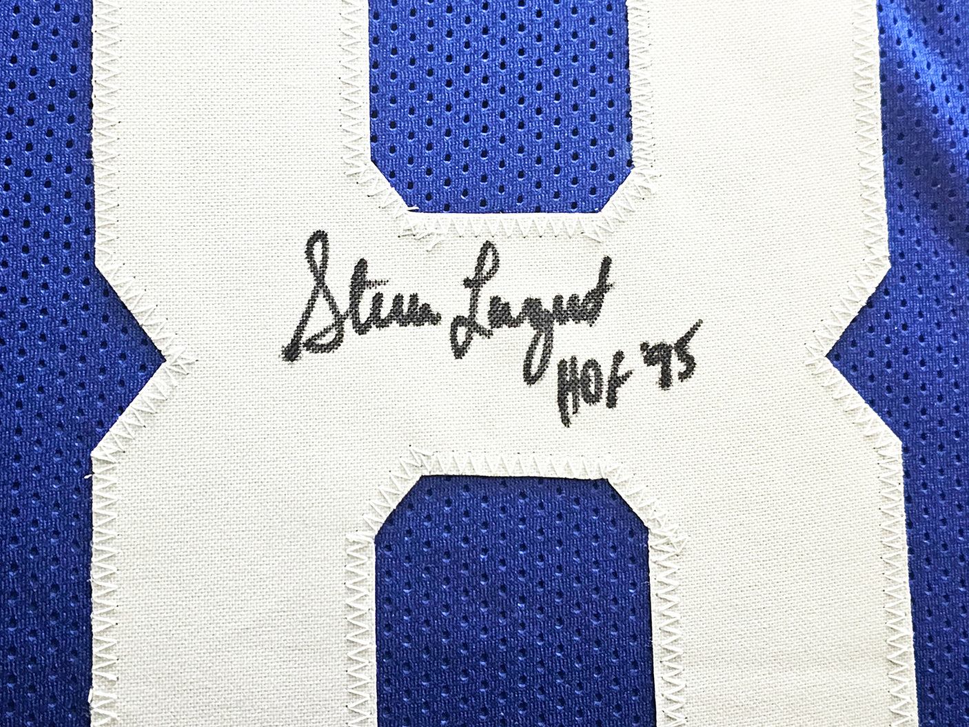 Seattle Seahawks Steve Largent Autographed Framed Blue Jersey "HOF 95" MCS Holo Stock #218636