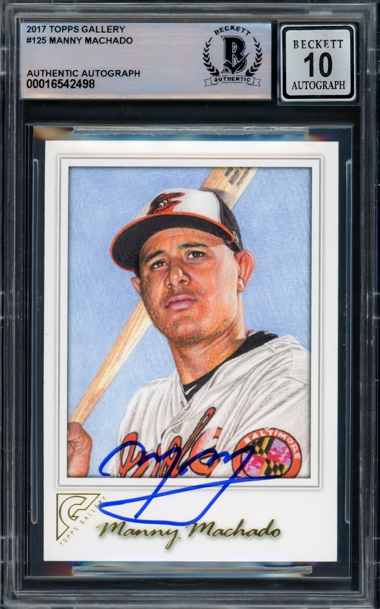 Manny Machado Autographed 2017 Topps Gallery Card #125 Baltimore Orioles Auto Grade Gem Mint 10 Beckett BAS #16542498
