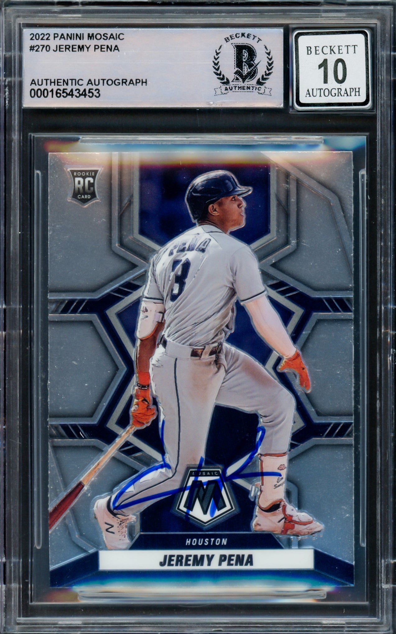 Jeremy Pena Autographed 2022 Donruss Mosaic Rookie Card #270 Houston Astros Auto Grade Gem Mint 10 Beckett BAS #16543453