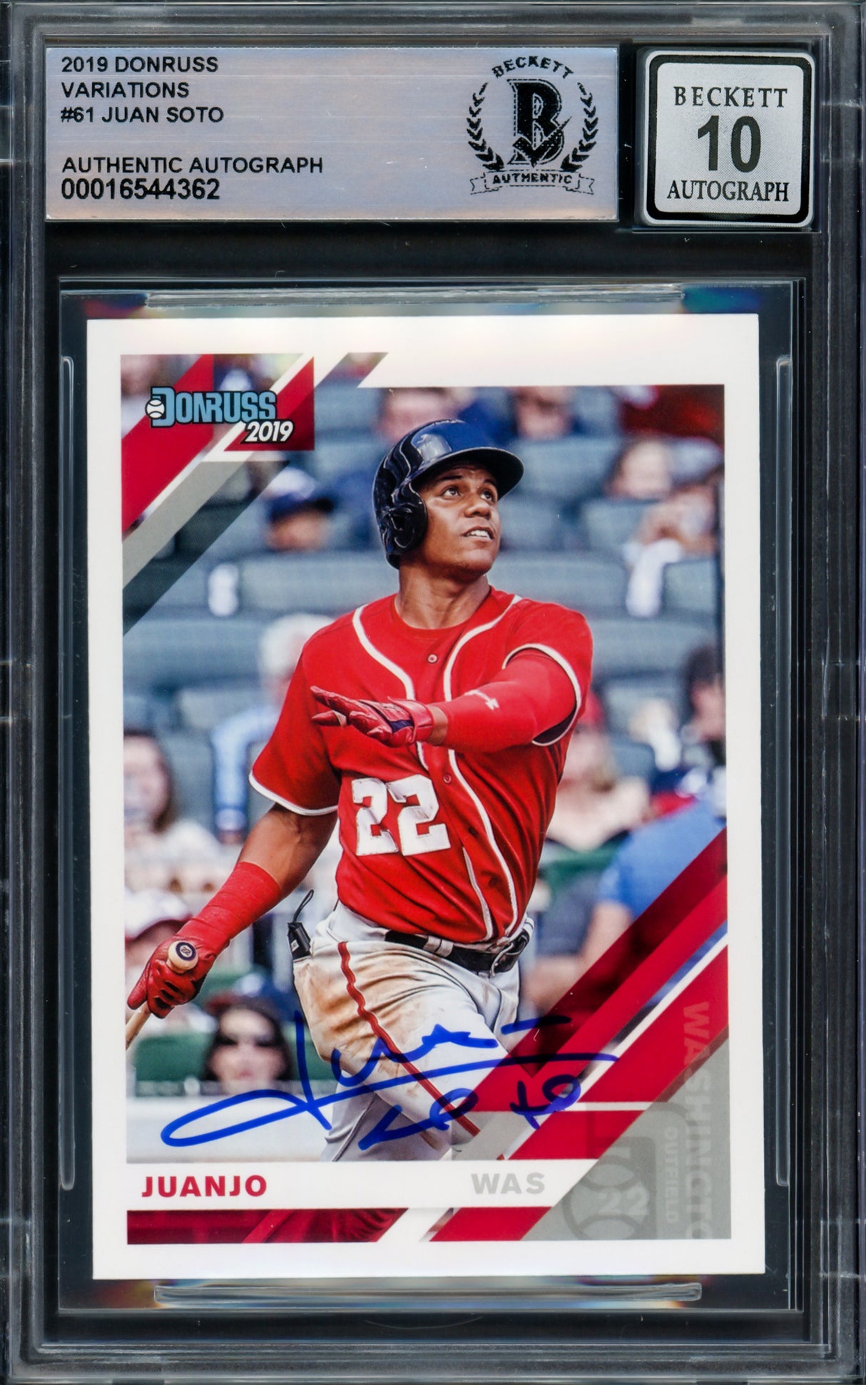 Juan Soto Autographed 2019 Donruss Variation Card #61 New York Mets Auto Grade Gem Mint 10 Beckett BAS #16544362