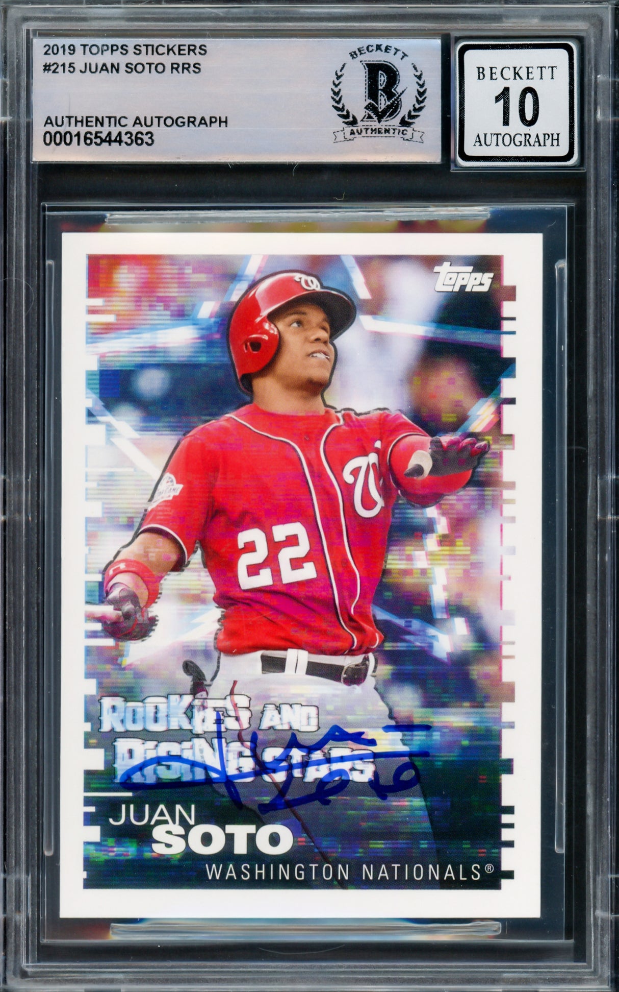 Juan Soto Autographed 2019 Topps Sticker Card #215 New York Mets Auto Grade Gem Mint 10 Beckett BAS #16544363