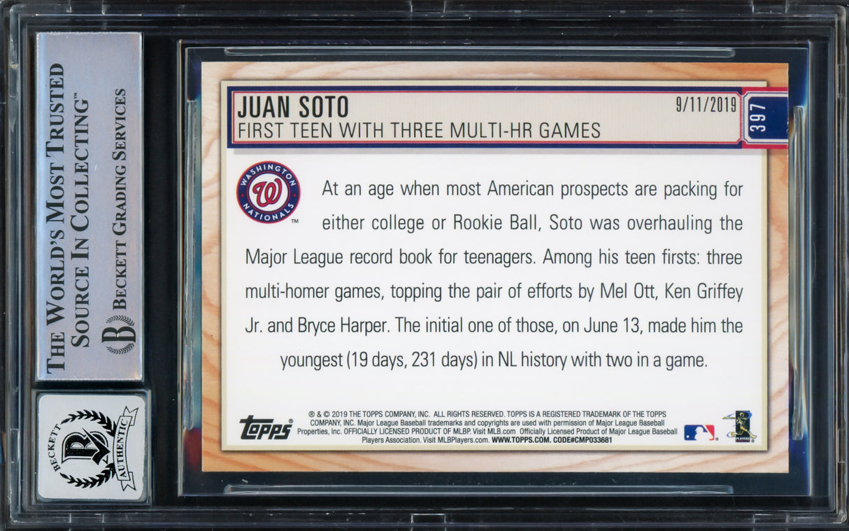 Juan Soto Autographed 2019 Topps Big League Card #397 New York Mets Auto Grade Gem Mint 10 Beckett BAS #16544365