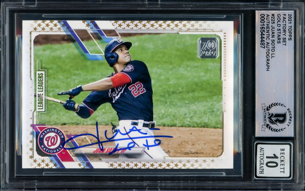 Juan Soto Autographed 2021 Topps Gold Stars Card #225 New York Mets Auto Grade Gem Mint 10 Beckett BAS #16544487