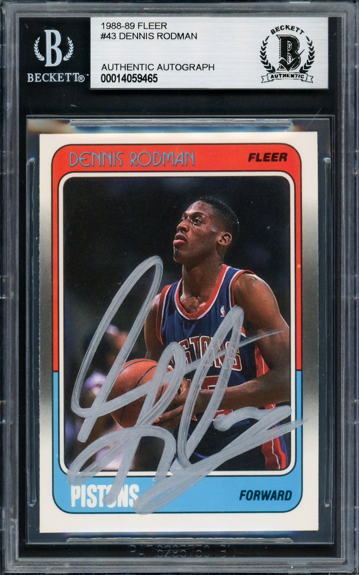 Dennis Rodman Autographed 1988 Fleer Rookie Card #43 Detroit Pistons Beckett BAS #14059465