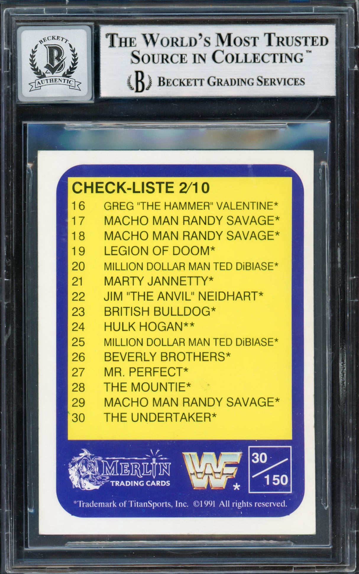Undertaker Autographed 1991 Merlin WWF German Rookie Card #30 Auto Grade Gem Mint 10 Beckett BAS #14057838