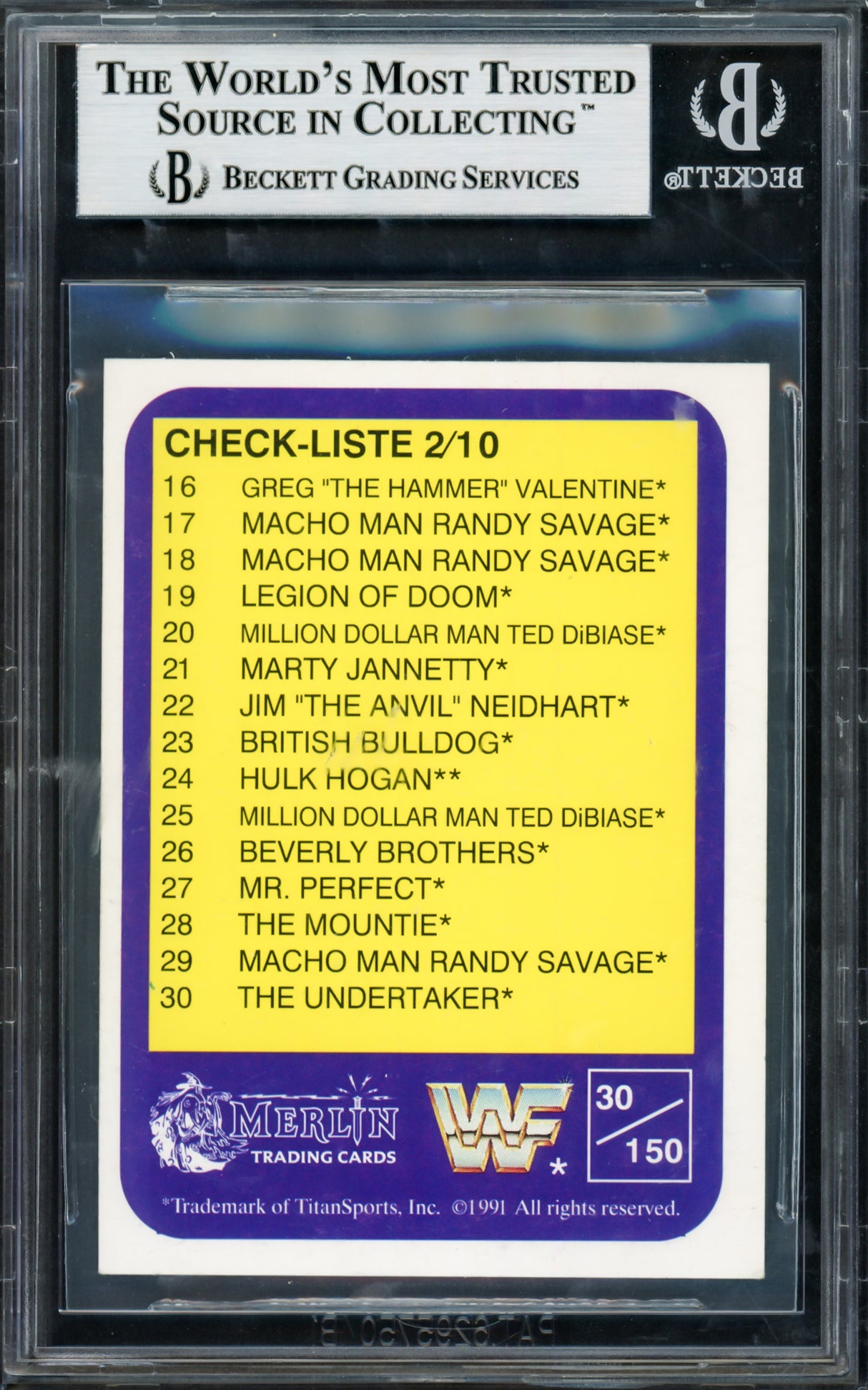 Undertaker Autographed 1991 Merlin WWF German Rookie Card #30 Beckett BAS #14058773