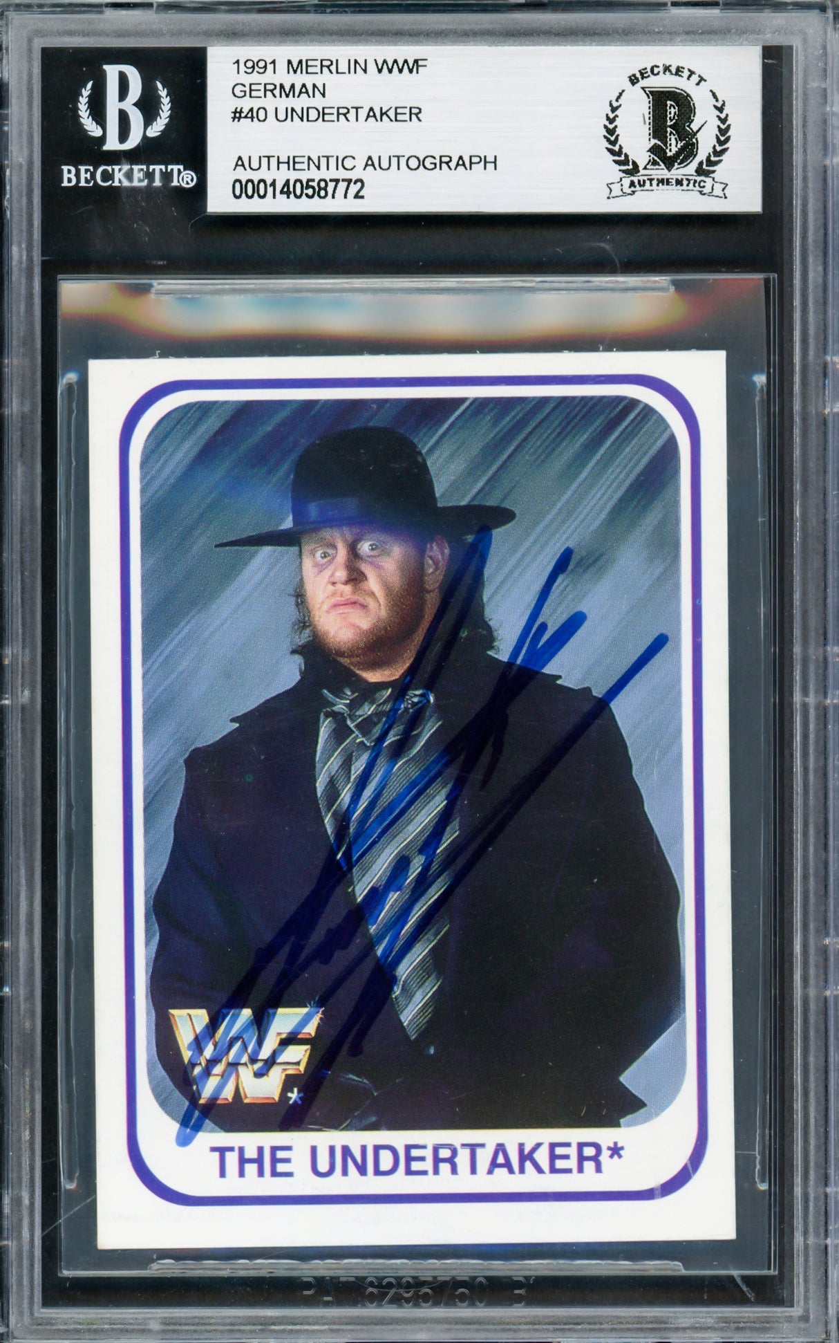 Undertaker Autographed 1991 Merlin WWF German Rookie Card #40 Beckett BAS #14058772