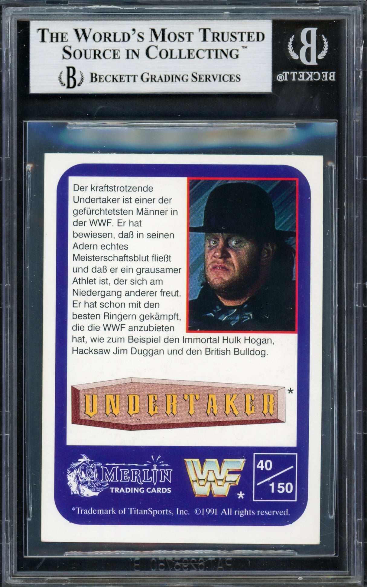 Undertaker Autographed 1991 Merlin WWF German Rookie Card #40 Beckett BAS #14058772