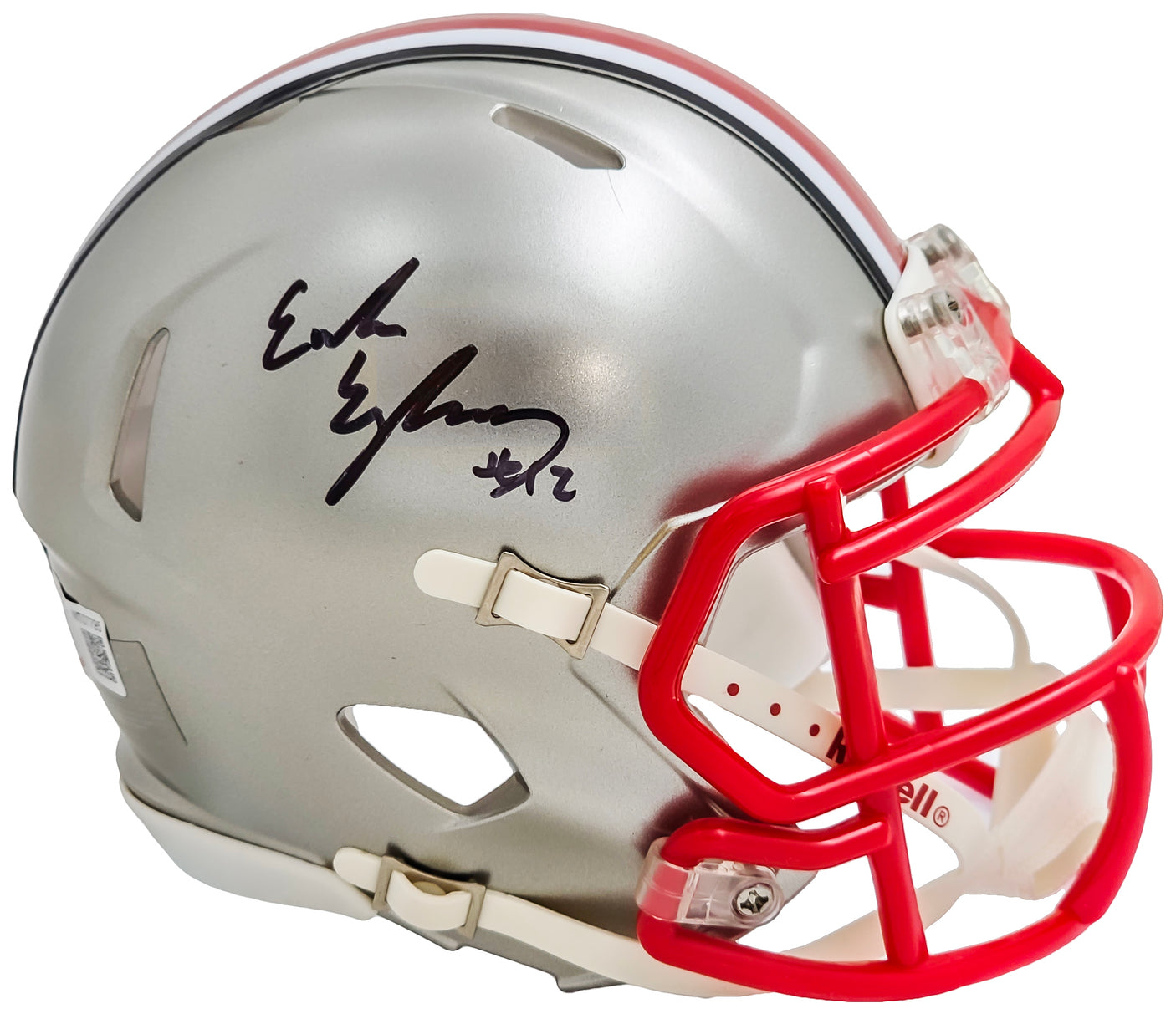 Emeka Egbuka Autographed Ohio State Buckeyes Flash Silver Speed Mini Helmet Beckett BAS Witness Stock #216623