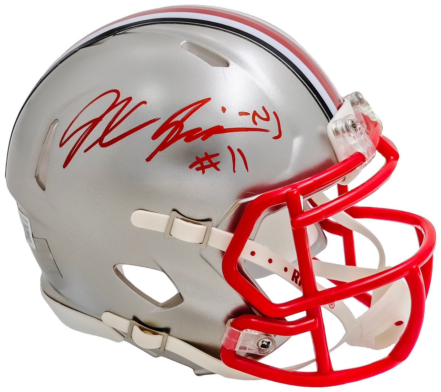 Jaxon Smith-Njigba Autographed Ohio State Buckeyes Flash Silver Speed Mini Helmet Beckett BAS Witness Stock #216620