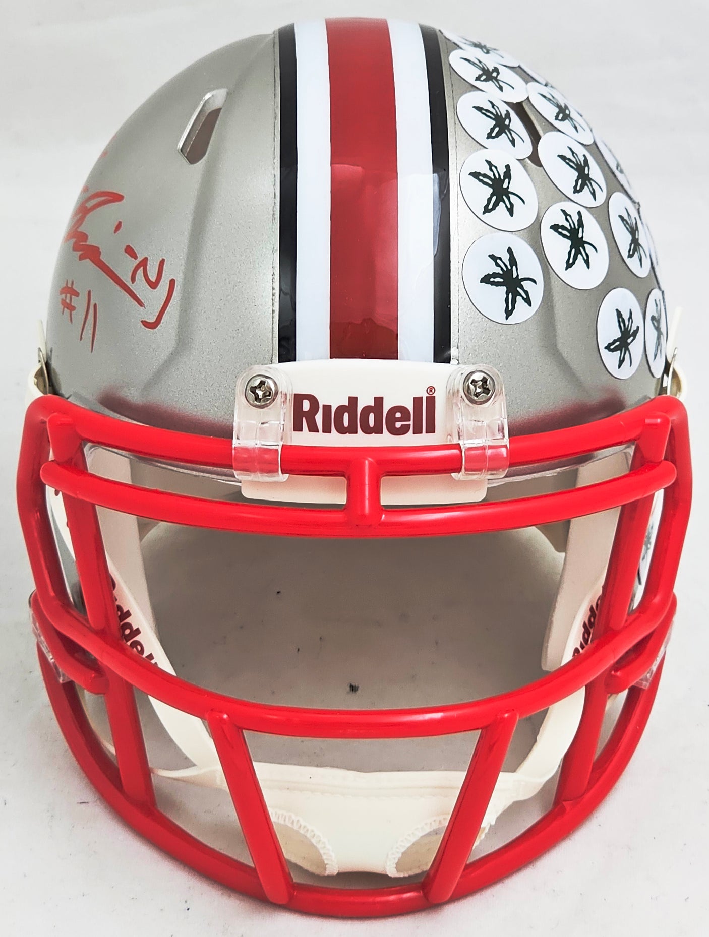 Jaxon Smith-Njigba Autographed Ohio State Buckeyes Flash Silver Speed Mini Helmet Beckett BAS Witness Stock #216620