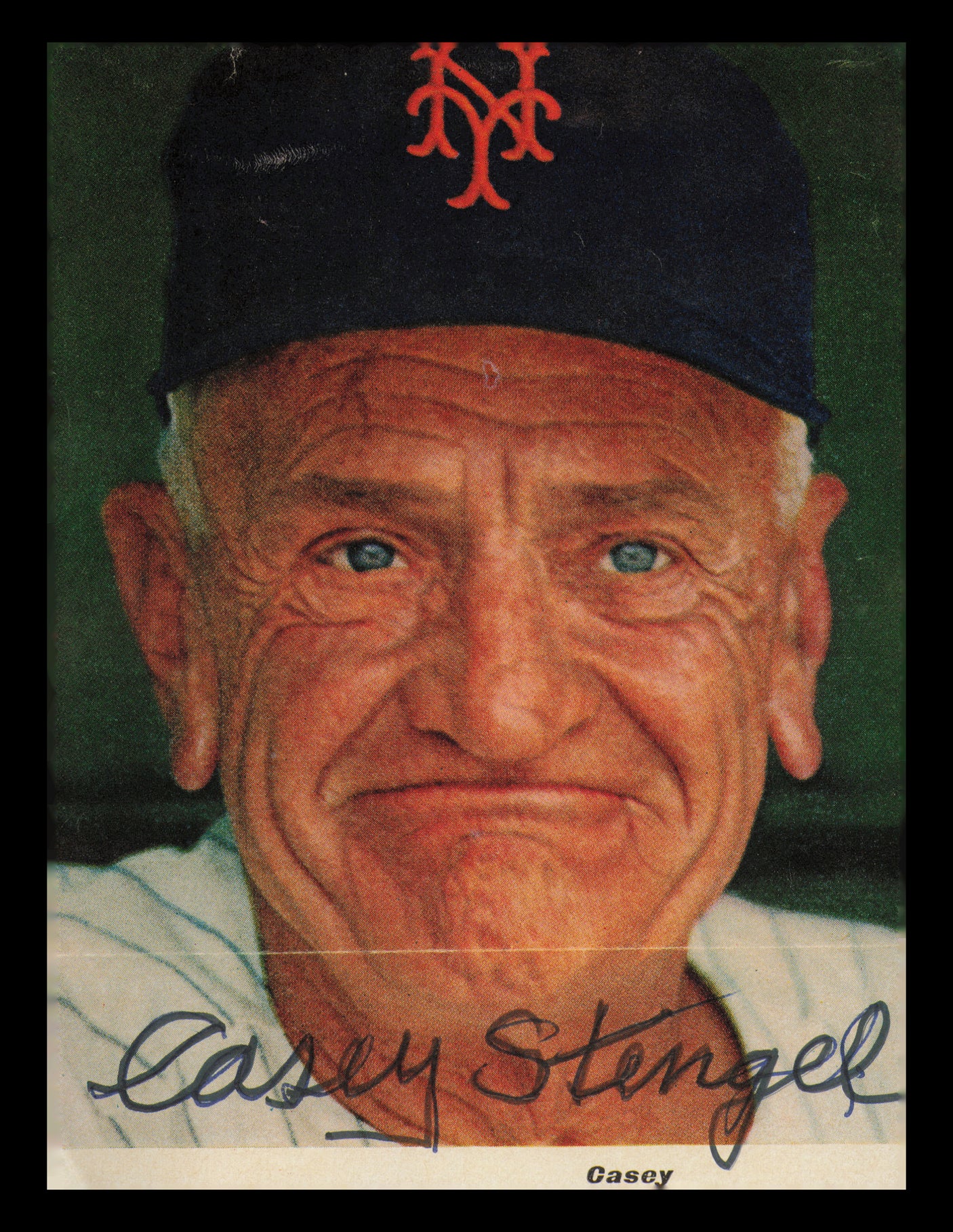 Casey Stengel Autographed 4.5x6 Magazine Page Photo New York Mets Signed Over Name Beckett BAS #AD43458