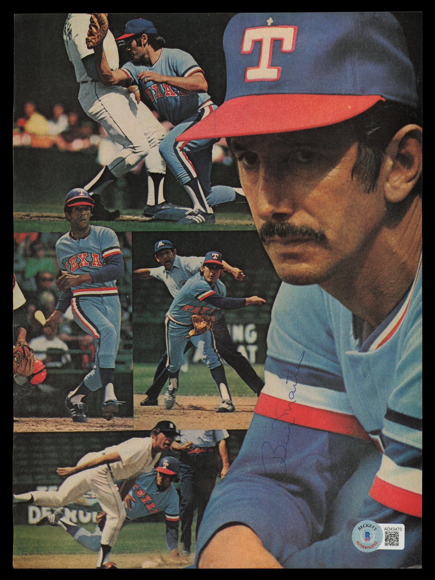 Billy Martin Autographed 8.5x11.5 Magazine Page Photo Texas Rangers Beckett BAS #AD43470