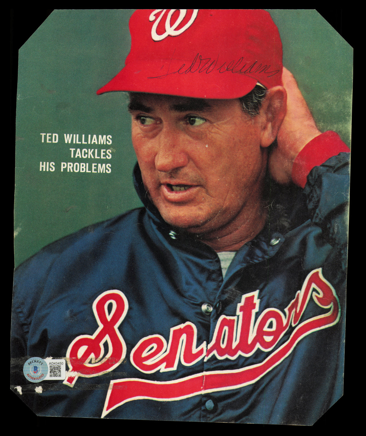 Ted Williams Autographed 8x10 Sports Illustrated Cover Washington Senators Beckett BAS #AD43450