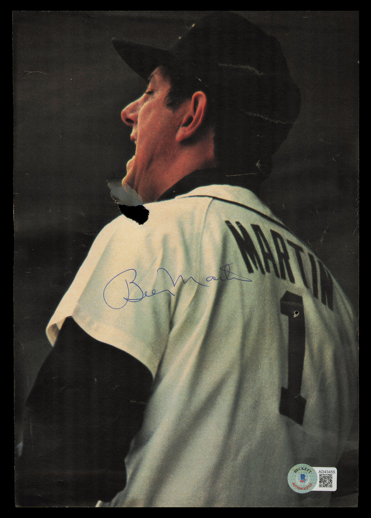 Billy Martin Autographed 7x10 Magazine Page Photo Detroit Tigers (Tear) Beckett BAS #AD43455