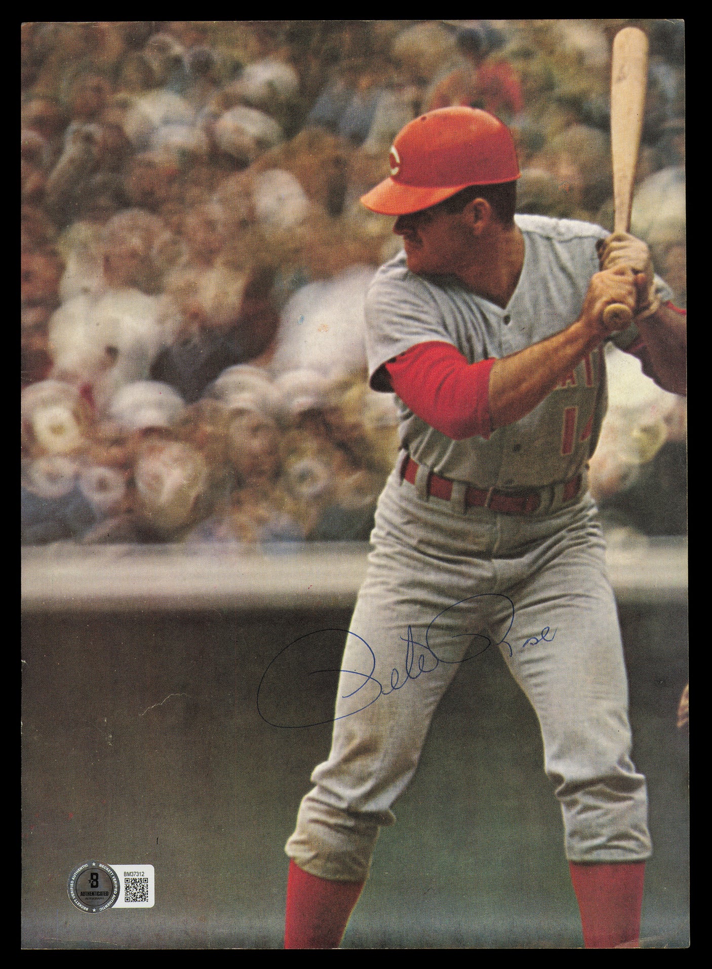 Pete Rose Autographed 8.5x11.5 Magazine Page Photo Cincinnati Reds Beckett BAS QR #BM37312