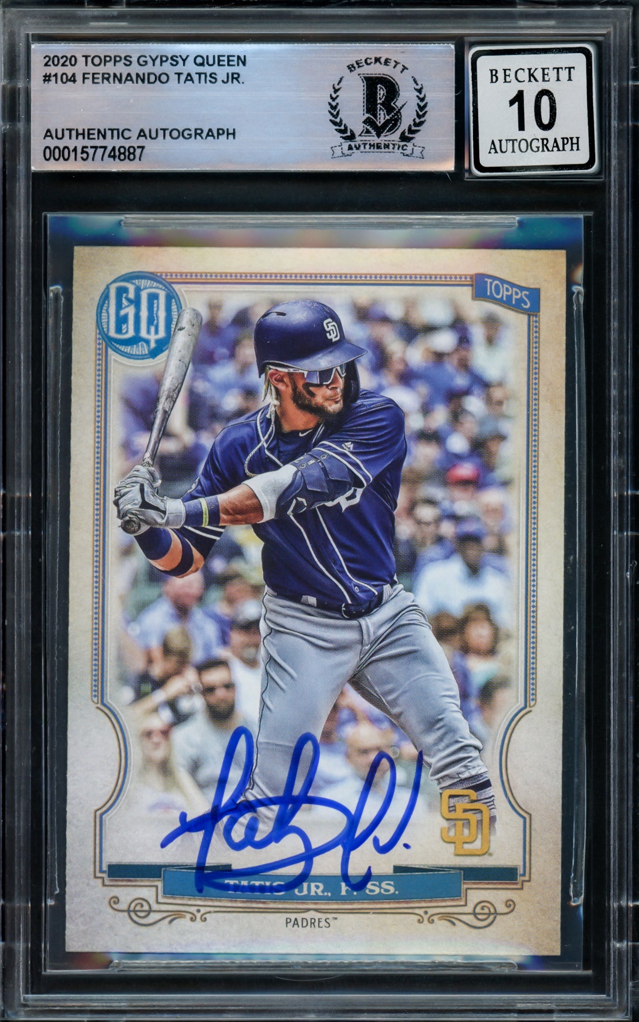 Fernando Tatis Jr. Autographed 2020 Topps Gypsy Queen Card #104 San Diego Padres Auto Grade Gem Mint 10 Beckett BAS Stock #216669