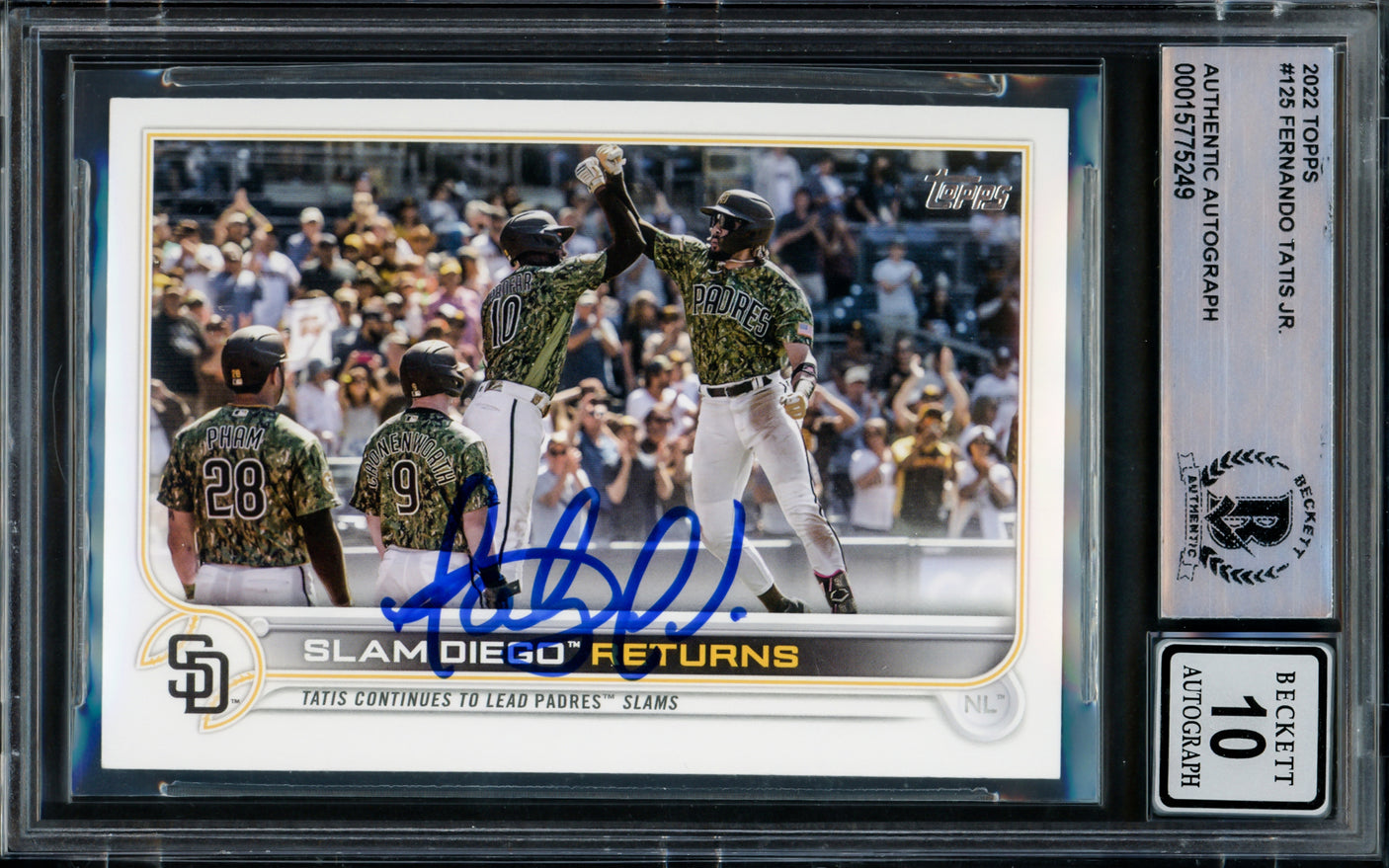 Fernando Tatis Jr. Autographed 2022 Topps Card #125 San Diego Padres Auto Grade Gem Mint 10 Beckett BAS Stock #216681