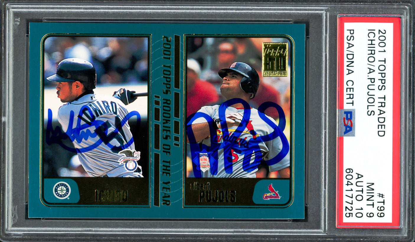 Albert Pujols & Ichiro Suzuki Autographed 2001 Topps Traded Rookie Card #T99 PSA 9 Auto Grade Gem Mint 10 PSA/DNA #60417725