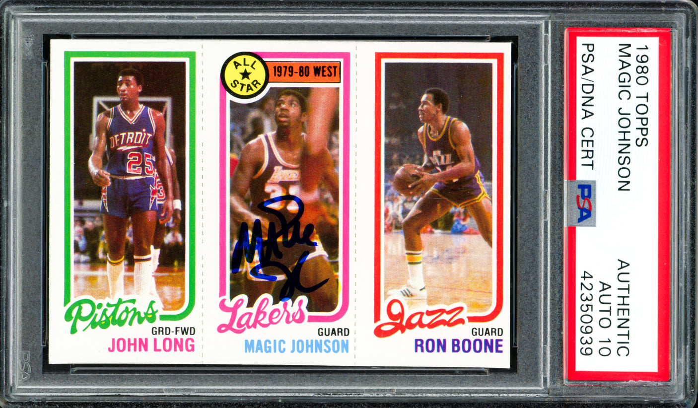Magic Johnson Autographed 1980 Topps Card Los Angeles Lakers Auto Grade Gem Mint 10 PSA/DNA #42350939