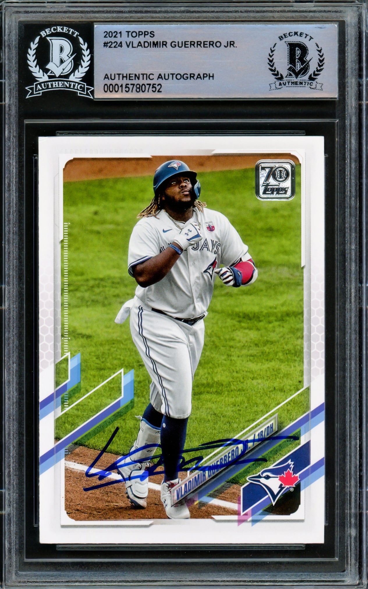 Vladimir Guerrero Jr. Autographed 2021 Topps Card #224 Toronto Blue Jays Beckett BAS Stock #216865