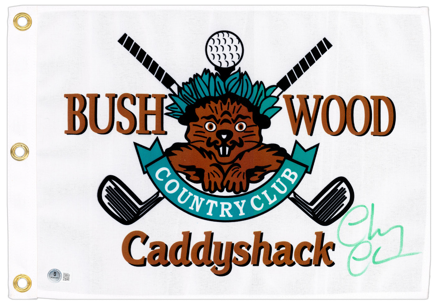 Chevy Chase Autographed White Caddyshack Golf Pin Flag Caddyshack Beckett BAS QR Stock #230657