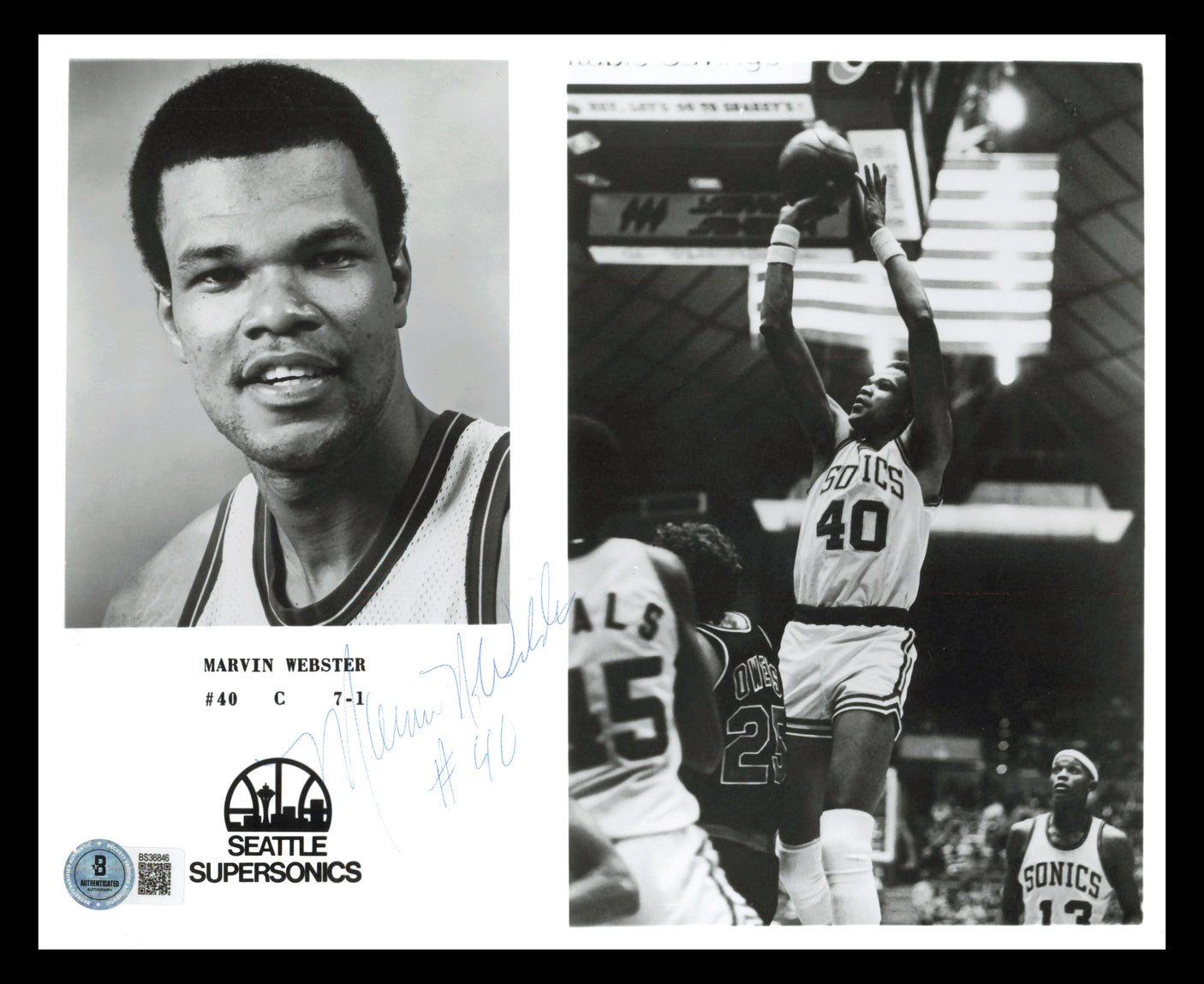 Marvin Webster Autographed 8x10 Photo Seattle Supersonics Beckett BAS QR #BS36846