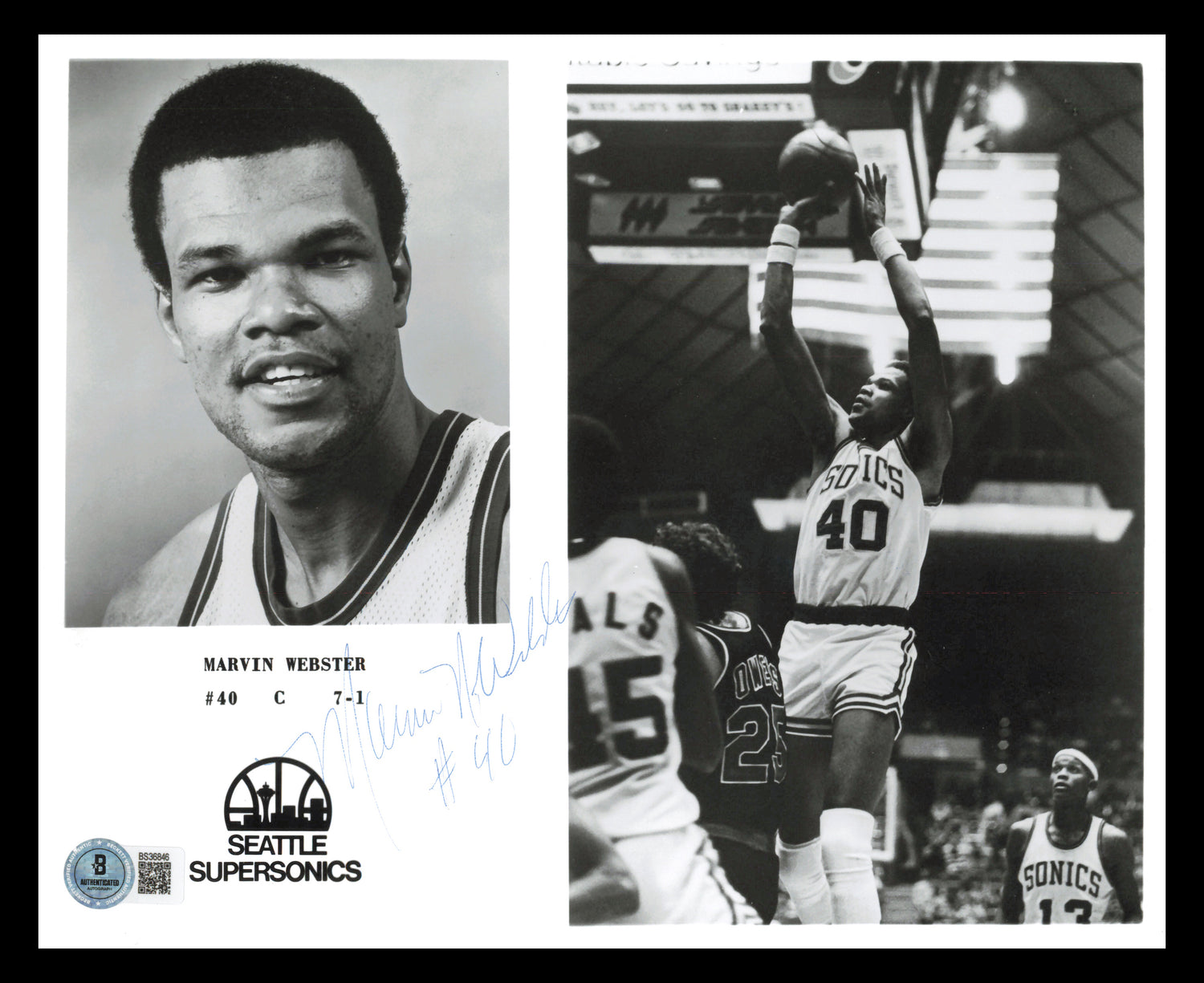 Marvin Webster Autographed 8x10 Photo Seattle Supersonics Beckett BAS QR #BS36846