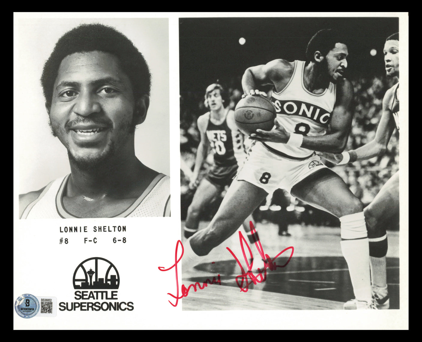 Lonnie Shelton Autographed 8x10 Photo Seattle Supersonics Beckett BAS QR #BS36852