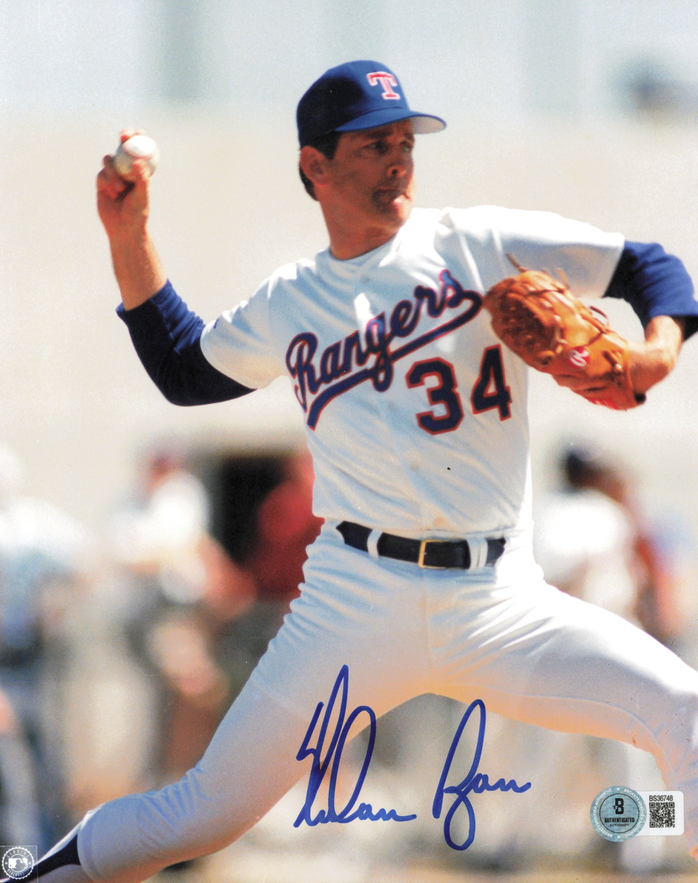 Nolan Ryan Autographed 8x10 Photo Texas Rangers Beckett BAS QR #BS36748