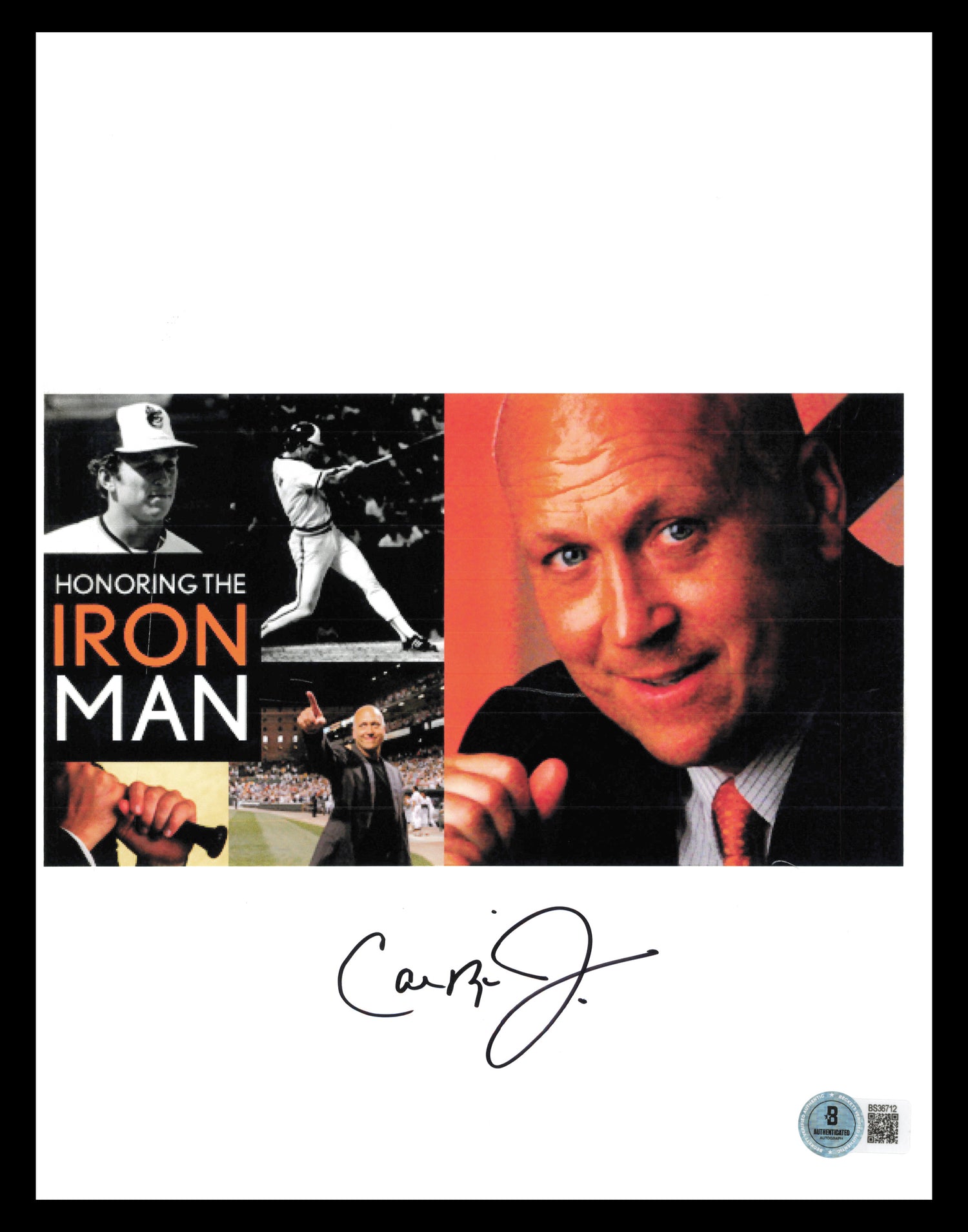 Cal Ripken Jr. Autographed 8.5x11 Photo Baltimore Orioles Beckett BAS QR #BS36712