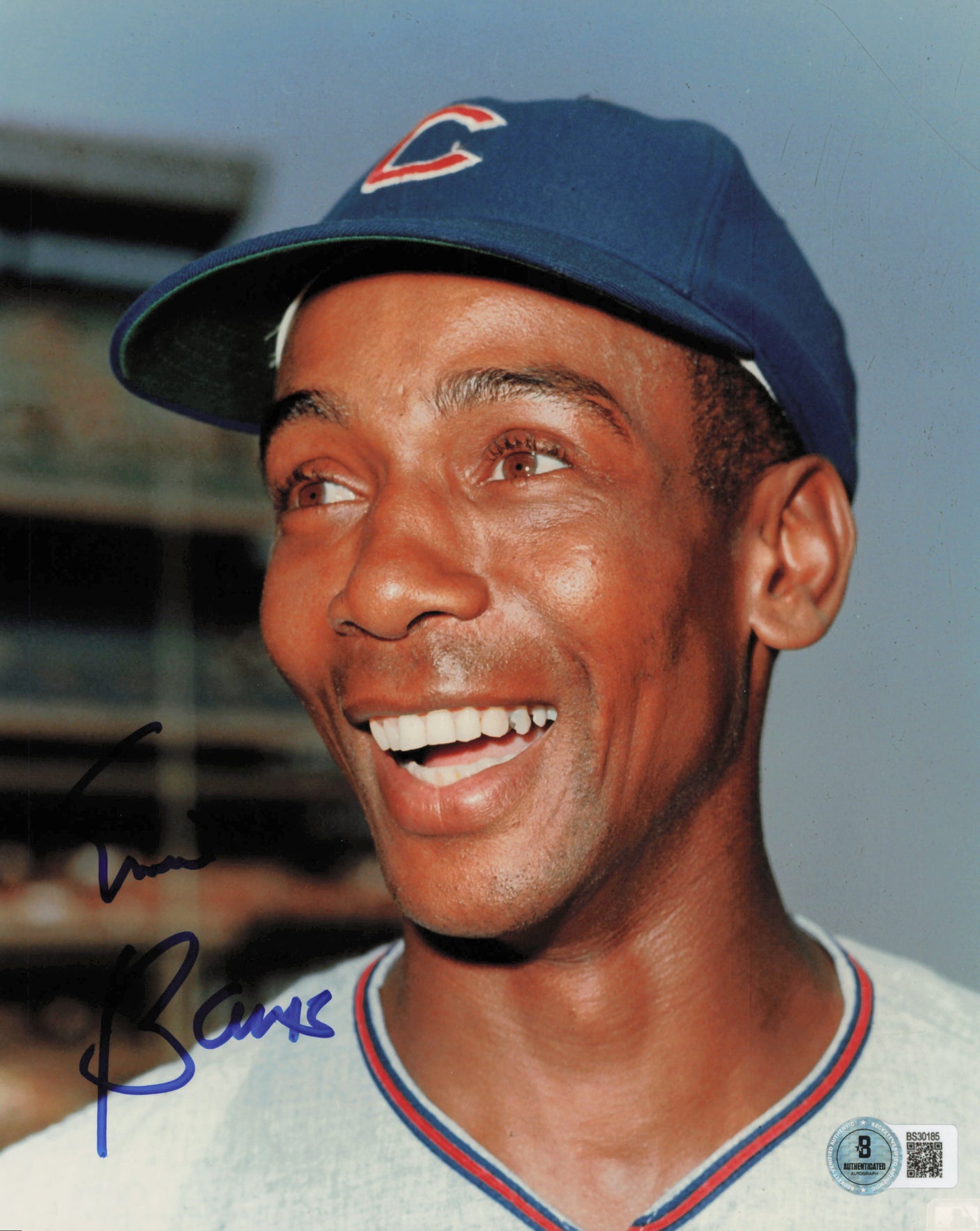 Ernie Banks Autographed 8x10 Photo Chicago Cubs Beckett BAS QR #BS30185